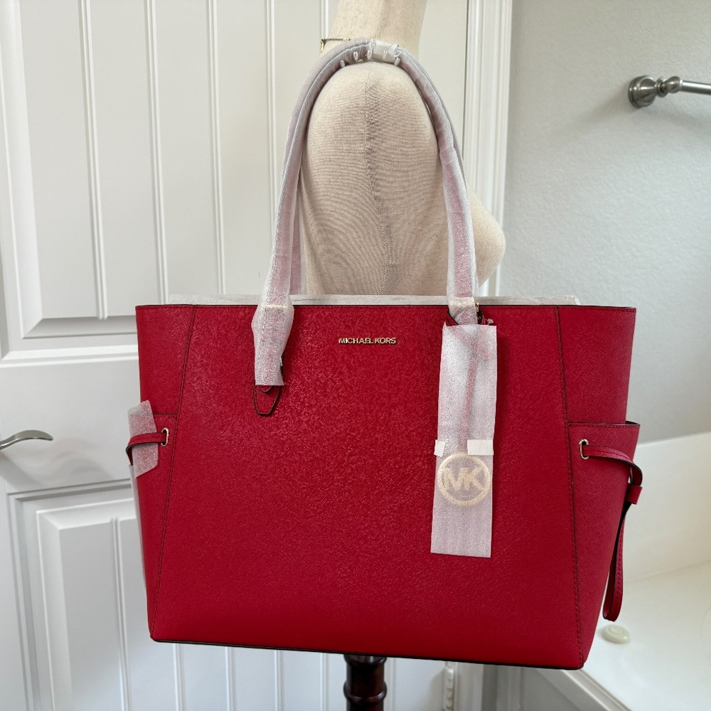 Michael Kors Gilly Large Drawstring Travel Tote in Bright Red